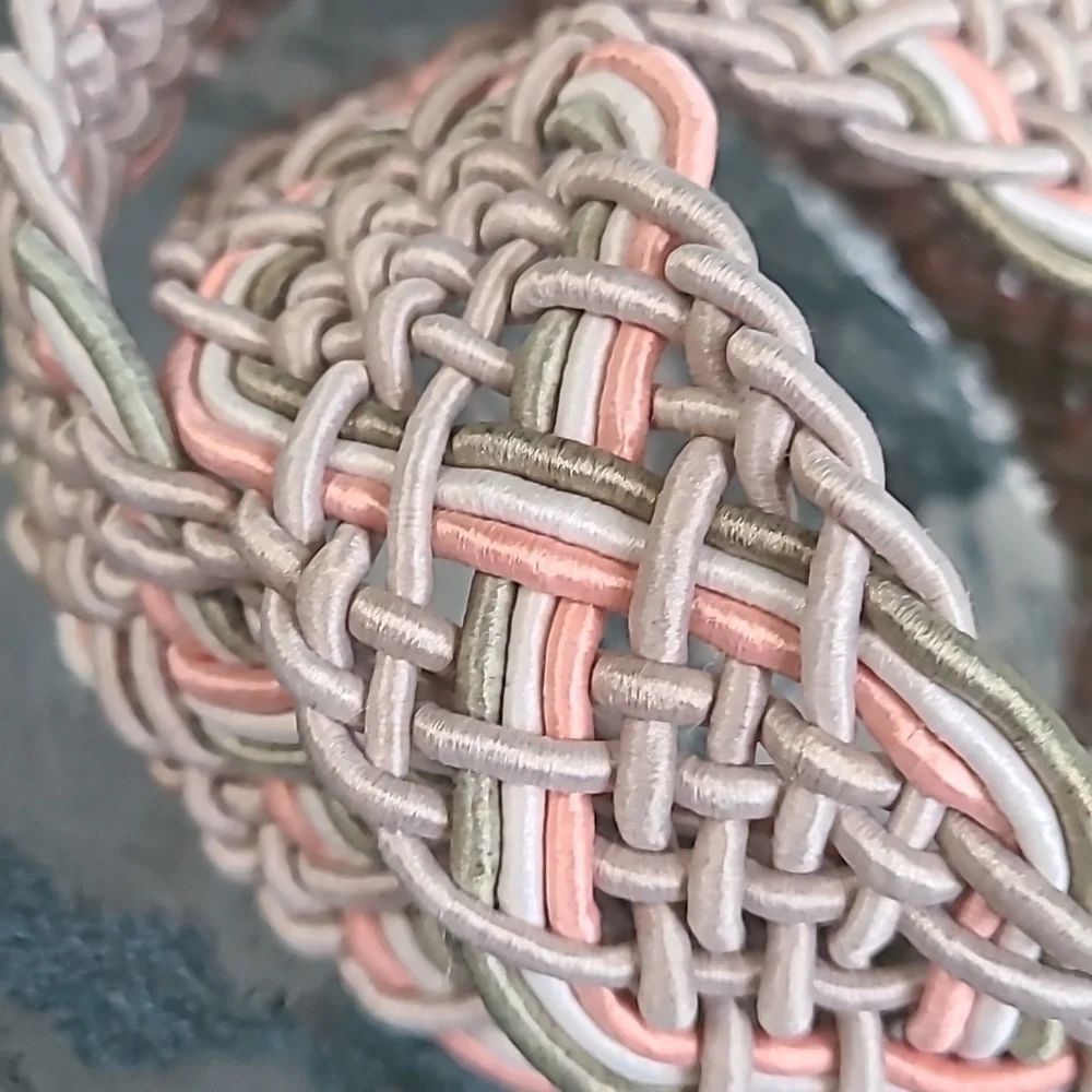 Beautiful braided belt made in India size 9 NEUTRAL‎ TAN WHITE PINK